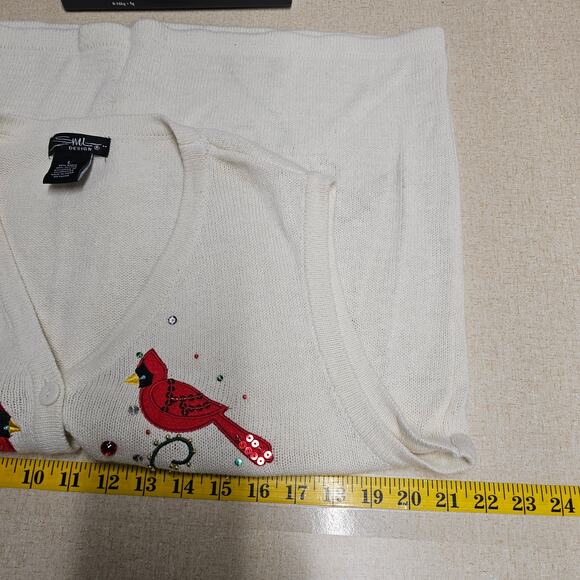 Vintage 90'S SML Design Embroidered Sweater Vest White Women's Large Outerwear - Picture 6 of 7